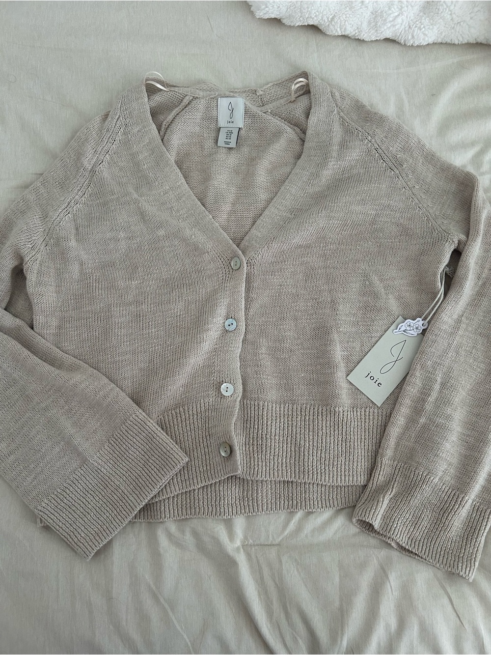 Joie Light Beige V-Neck Button-Front Cardigan